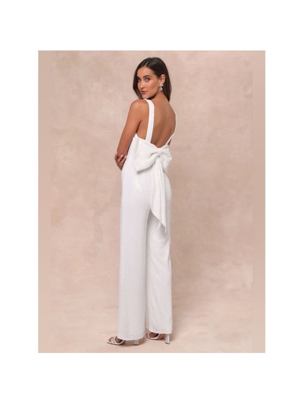 Lulus Feeling Sparkly White Sequin Bow Wide-Leg Jumpsuit